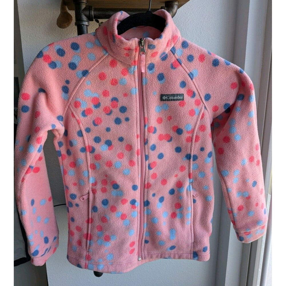 Columbia Girls Fleece Jacket - Pink Polka Dot - Full Zip - Size M (10/12)